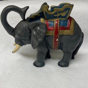 Vintage Mechanical Elephant Coin Bank Cast Iron Metal Circus - Working